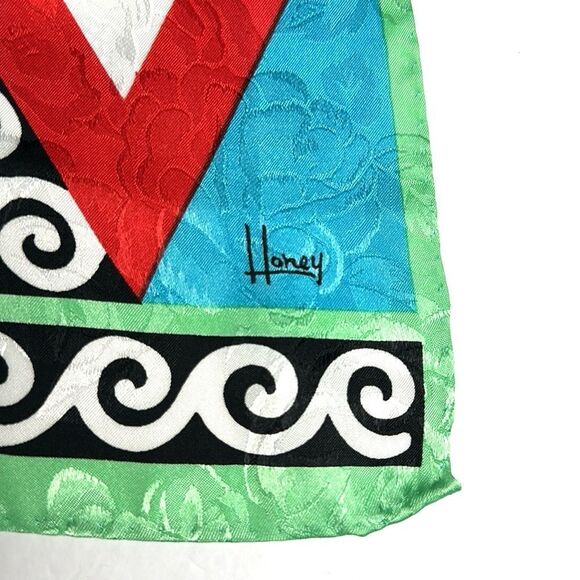 HONEY Silk Rectangle Scarf Colorful Geometric Pattern - Picture 7 of 7